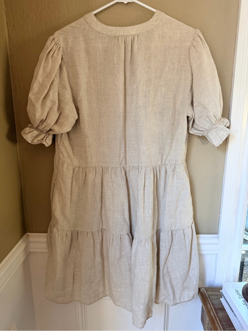 Velvet Heart Relaxed Tiered Linen Dress - Neutral Beige - Picture 2 of 4